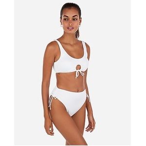 Express Ribbed High Waisted Cinched Ultra High Leg Bikini Bottoms
